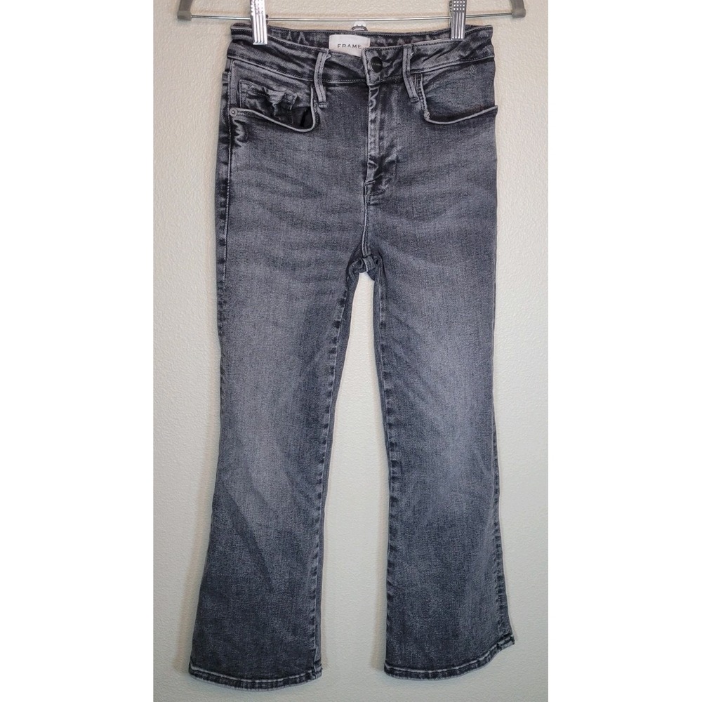 Frame Le One Crop Mini Boot Jeans Women's Size 1 Mid Rise Hughes Wash Grey Denim